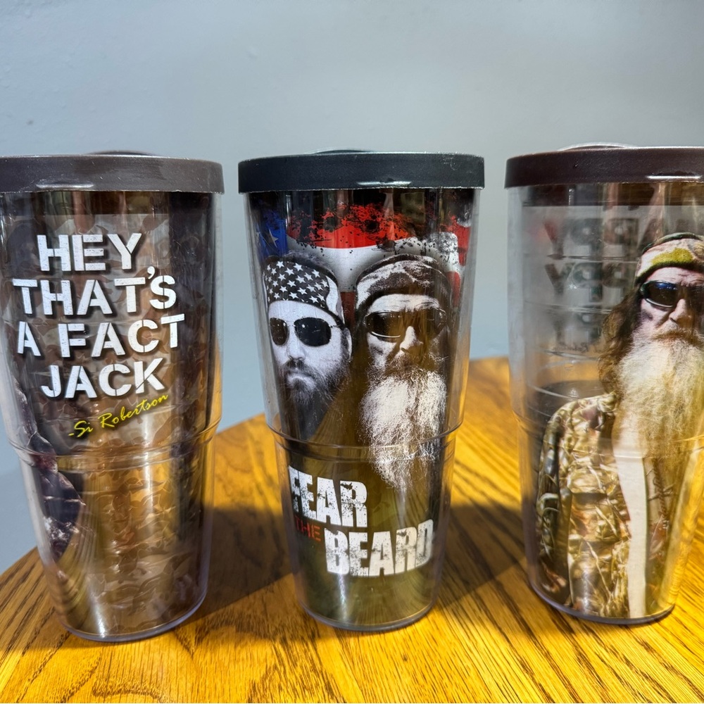 Set of 3 - Duck Dynasty - TERVIS -‎ Large tumblers! Fear the beard! Happy Happy!